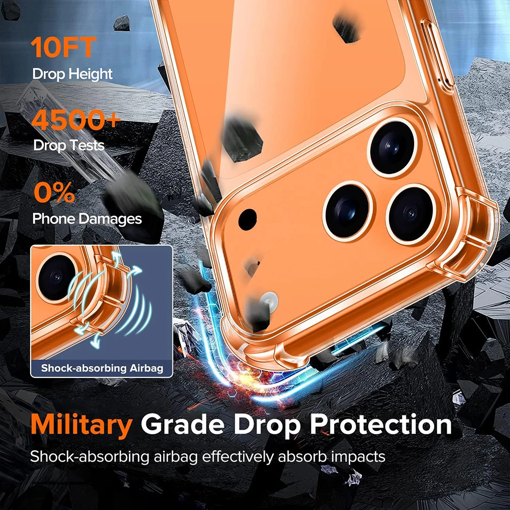 Shockproof Hybrid Transparent Case - Durable PC Hard Back with Silicone Soft Shell