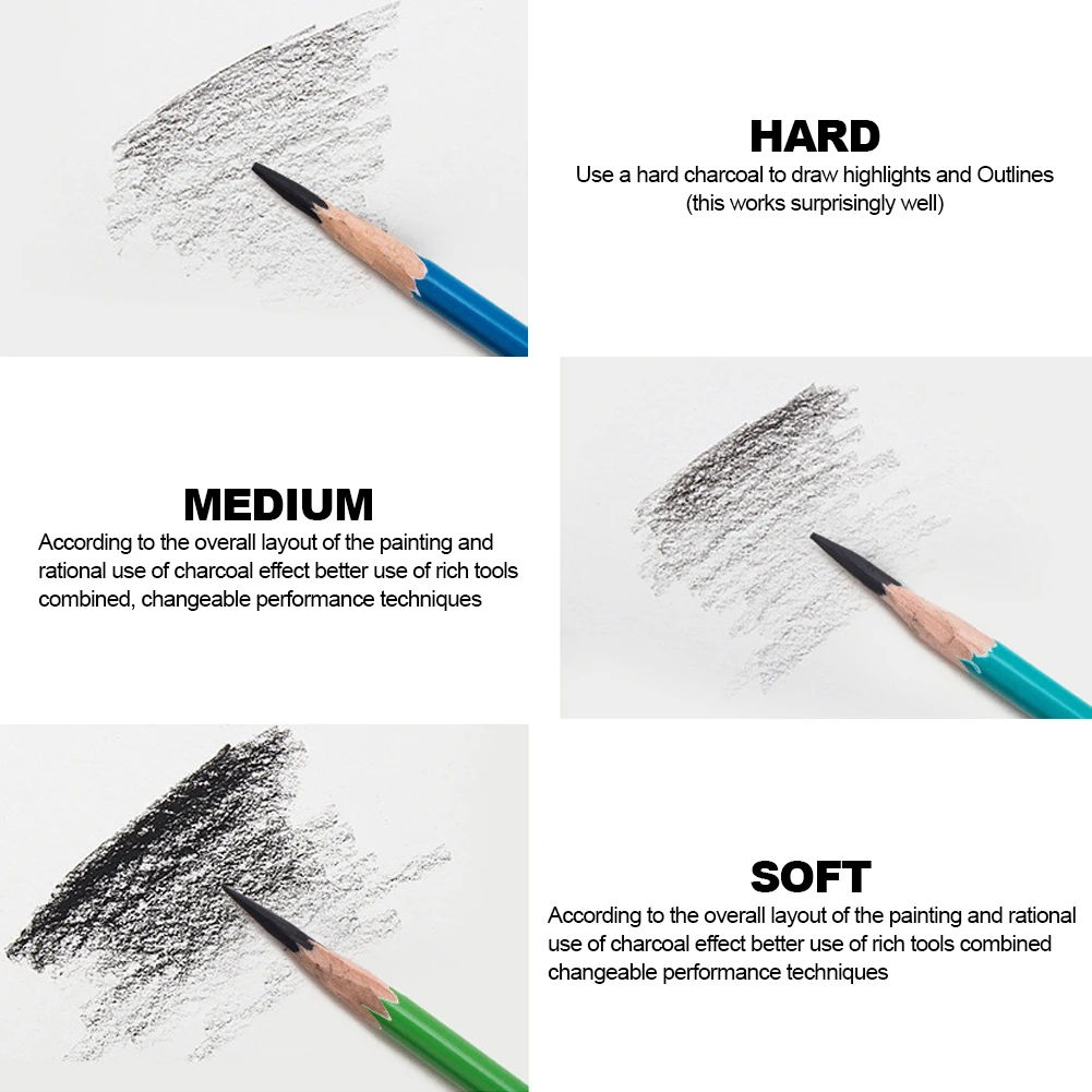 3Pcs High-light Sketch Charcoal Carbon Pencil Art Student Hand-painted HB Painting Draw Exam Pen Soft/Medium/Hard