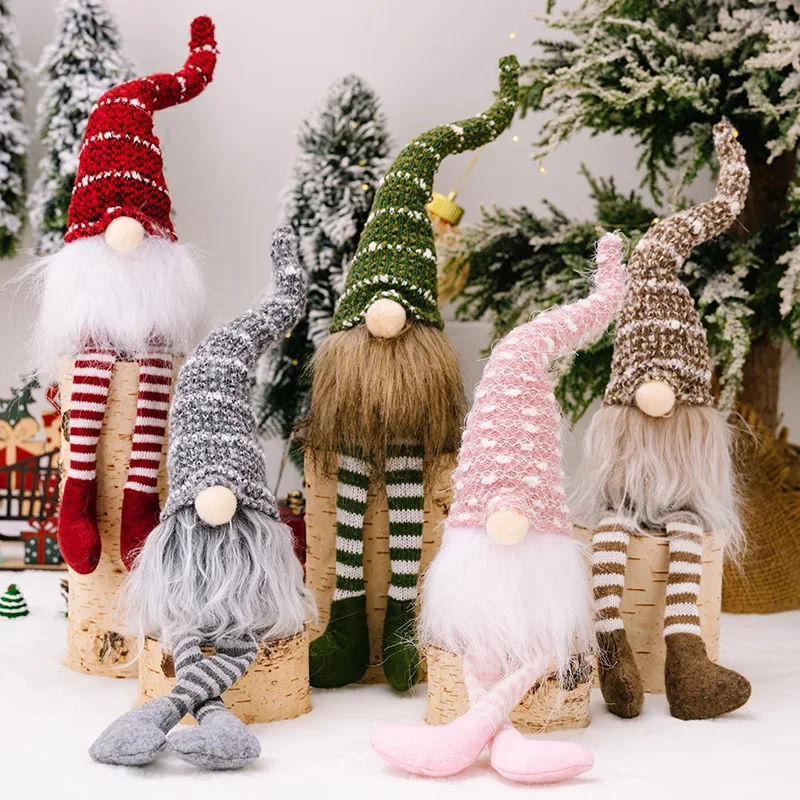 Hand knitted long leg gnome Christmas ornament faceless doll striped hat Rudolph doll Xmas tree home table decor New Year gift