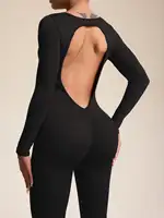 Women Jumpsuits Long Sleeve Sexy Backless Bodycon Rompers Scrunch Butt V Back Playsuit Workout Bodysuit - Image 4