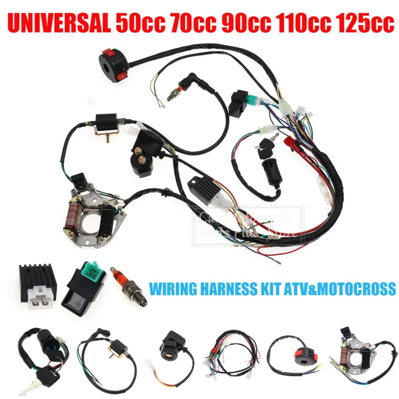 

1Set Electric Start Engine Wiring Harness Coil CDI Solenoid Relay For 50cc 70cc 90cc 110cc 125cc 2/4 Stroke ATV Pit Quad Scooter