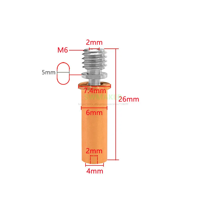 Titanium / Red Copper Bimetal Heat Break Straight-type - ANYCUBIC Mega Chiron 4Max pro Vyper Kobra 2 Series 3D Printer Parts