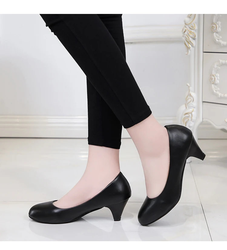 Spike Heels Women Round Toe Shoes Slip-On High Heels Office Ladies Black Patent Leather Pumps Spring Autumn Pu Shallow Shoes