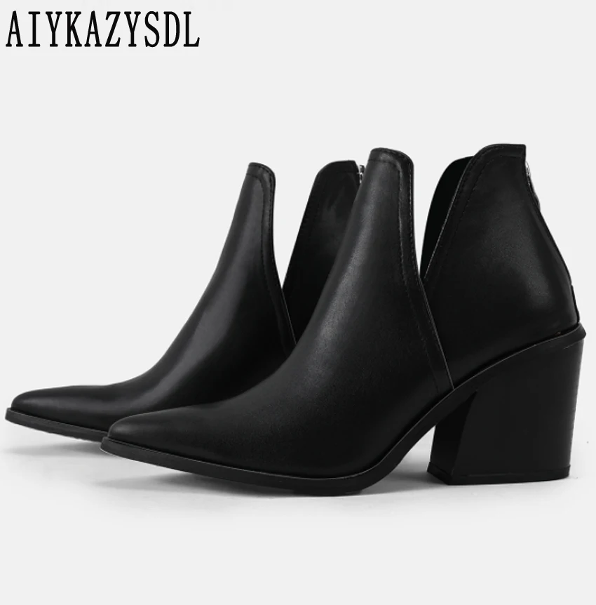 

AIYKAZYSDL Autumn Women Leopard Snake Ankle Boots Cut Out Chelsea Boots Block Chunky High Heel Western Cowboy Cowgirl Bootie