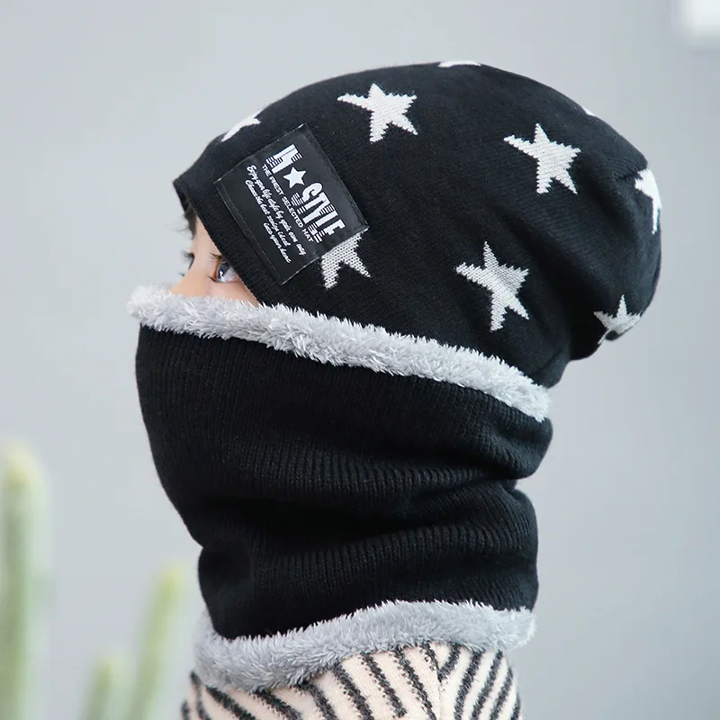 Lovely children's winter wool hat neck cover Korean version thickened warm knitted hat baby children's caps scarf set