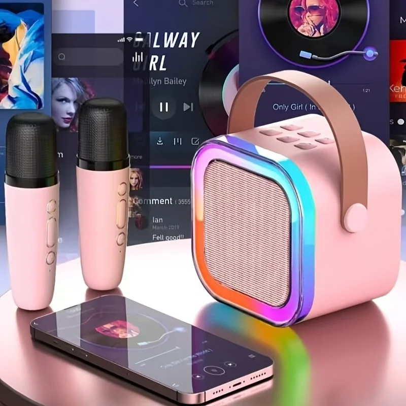 12 Pink Mini Machine, The Best Christmas Birthday Gift, Bluetooth Speaker With Wireless Microphone Player, Multiple_voghion.com