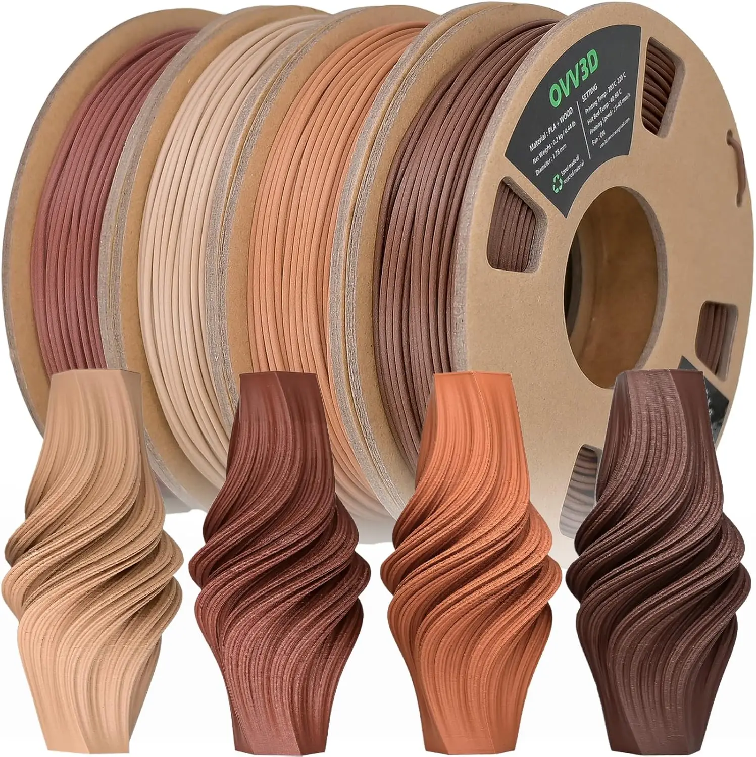 Wood PLA Filament Bundle, 1.75mm 1