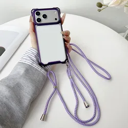 Enhanced Shockproof Crossbody Strap Case with Clear Hard Plastic Cover - iPhone 15 Pro Max (Purple mi)