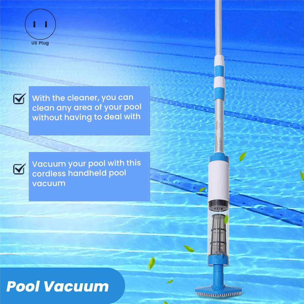 3-In-1 Cordless Rechargeable Pool Vacuum, Handheld Pool Cleaner for Spas, Small Pools to Clean Sand and Debris(US Plug) 4