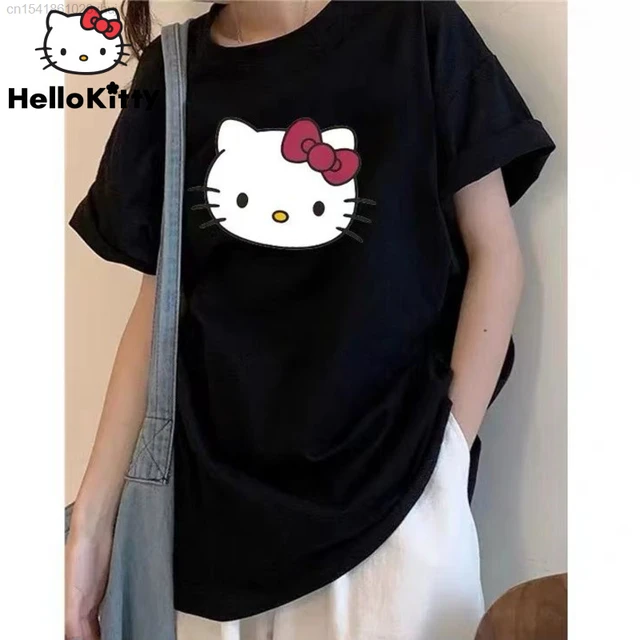 Hello Kitty Summer Cartoon Clothes For Fashion Women Oversize Cotton T  Shirt Girl Y2k Streetwear Korean Style Cute Short Sleeve - T-shirts -  AliExpress