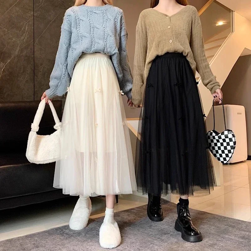 Elegant Black Tulle Skirts Women 2025 Fashion Casual High