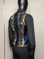 Men Corset Vest Dress Waistcoat Medieval Lace Up Boned Formal Tops Wedding Fancy Vest Stage Costume Slimm Waist Tight Fitting 2