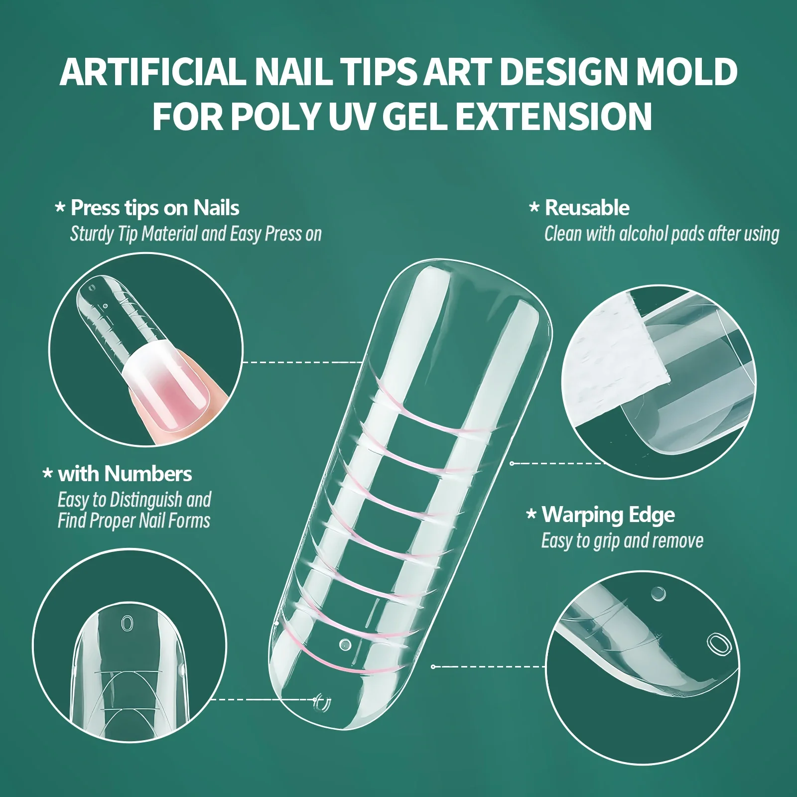 Nailpop Color Nail Dual Forms Set Full Nail Forms for Polygel Reusable Tips Extension Acrylic Dual nail forms