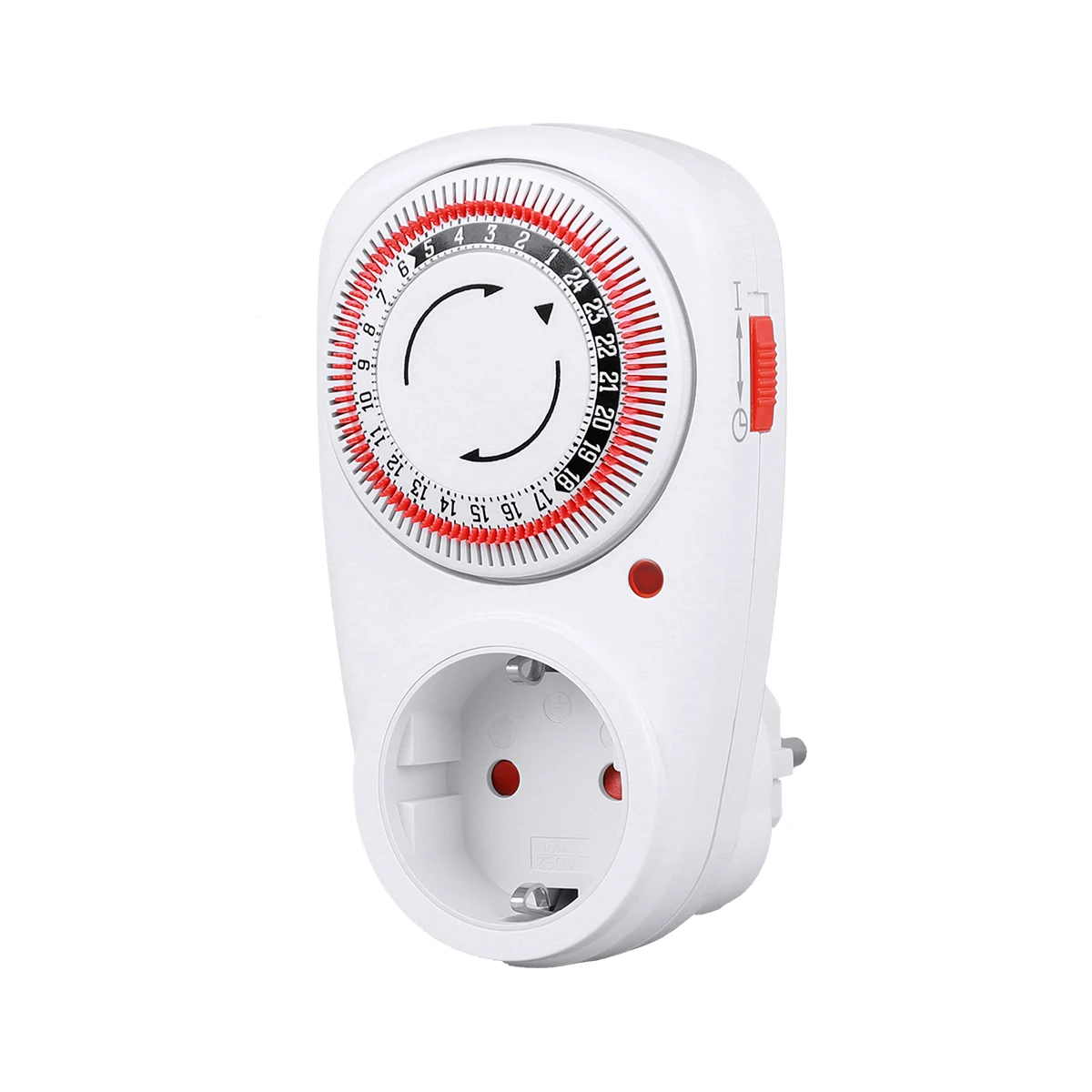 European Mechanical Timer Socket with Plug - Smart Timer Outlet, 24-Hour , Auto-On/Off, 230V 50Hz, Plug Powered,