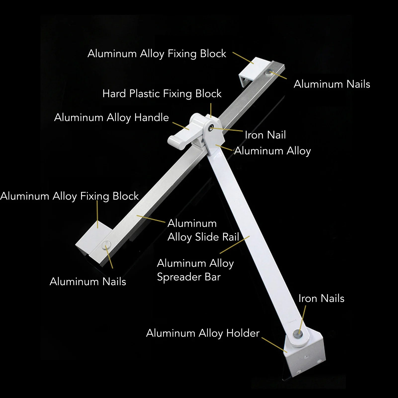 Window Wind Brace Easy Installation Strong Stability T Shape Adjustable Casement Window Hinge Aluminum Alloy Silver for Home