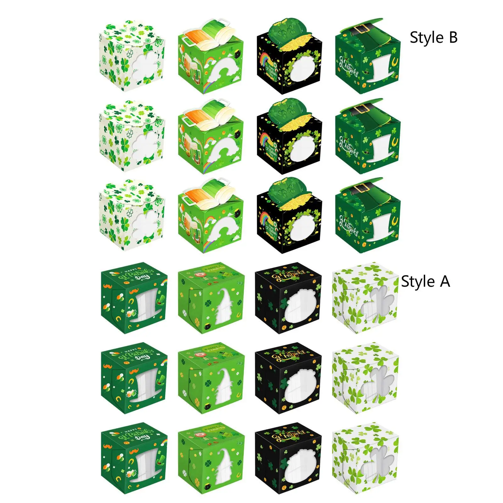 12pcs St. Patrick`s Day Gift Box Goodie Box Portable Paper Packaging Treat Boxes