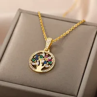 Collier arbre de vie pour femmes, en acier inoxydable, longue chaîne, pendentifs, tendance, ras du cou, bijoux esthétiques, 2023 3