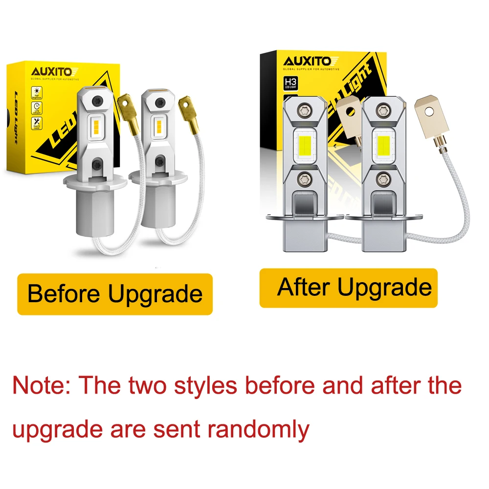 AUXITO 2-Piece H3 LED Headlight Bulb, Canbus, No-Fan High Beam, 6500K Dual White & Yellow Light, Car Fog Light & Driving Lamp, 12V Mini Design