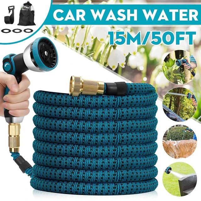 25ft Expandable Garden/Car Wash Hose with 9 Function Spray Nozzle, Durable  3-Layer Latex Core & 3/4 Inch Solid Brass Fittings, Lightweight No-Kink