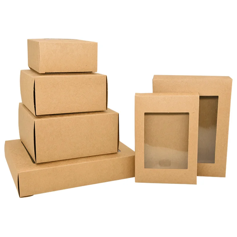 6Pcs Kraft Paper Cookie Candy Box PVC Window for Wedding Christmas Gift Boxes Packaging Decoration Birthday Party Supplies