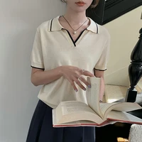 Vêtements de luxe pour femme, 100 % coton, col polo, couleur contrastée, grandes tailles. 2
