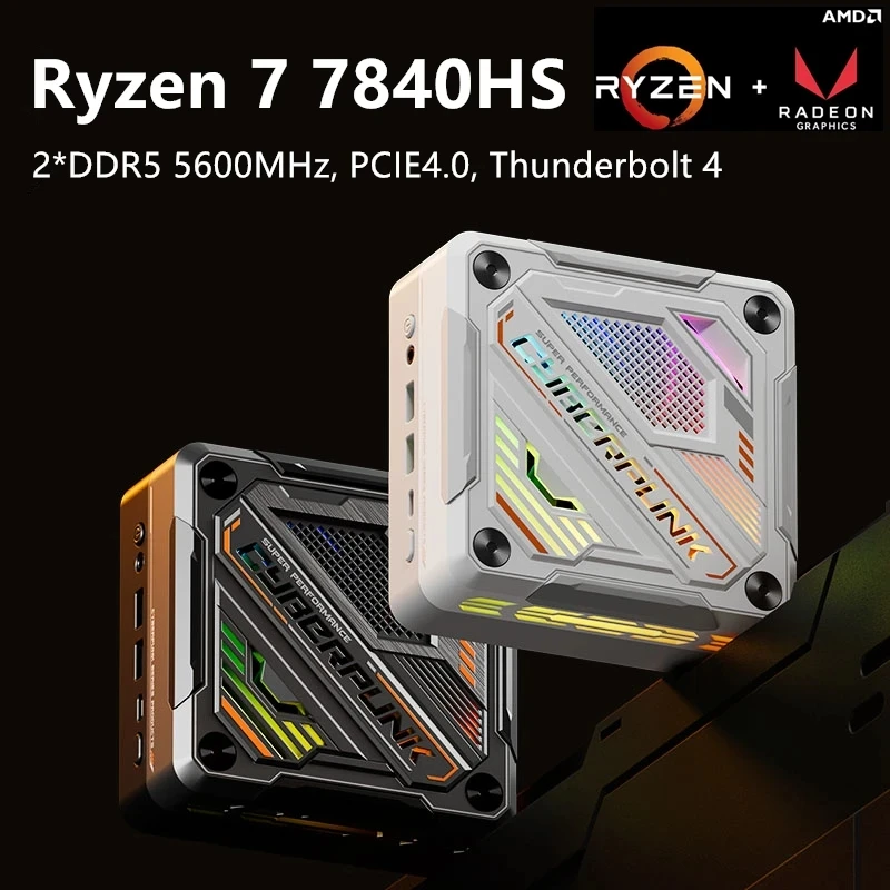 

AMD Gaming Mini PC Ryzen 7 7840HS Windows 11 DDR5 5600MHz PCIE4.0 2.5G 2 LAN Tunderbolt 4 Portable Desktop Computer Office WiFi6