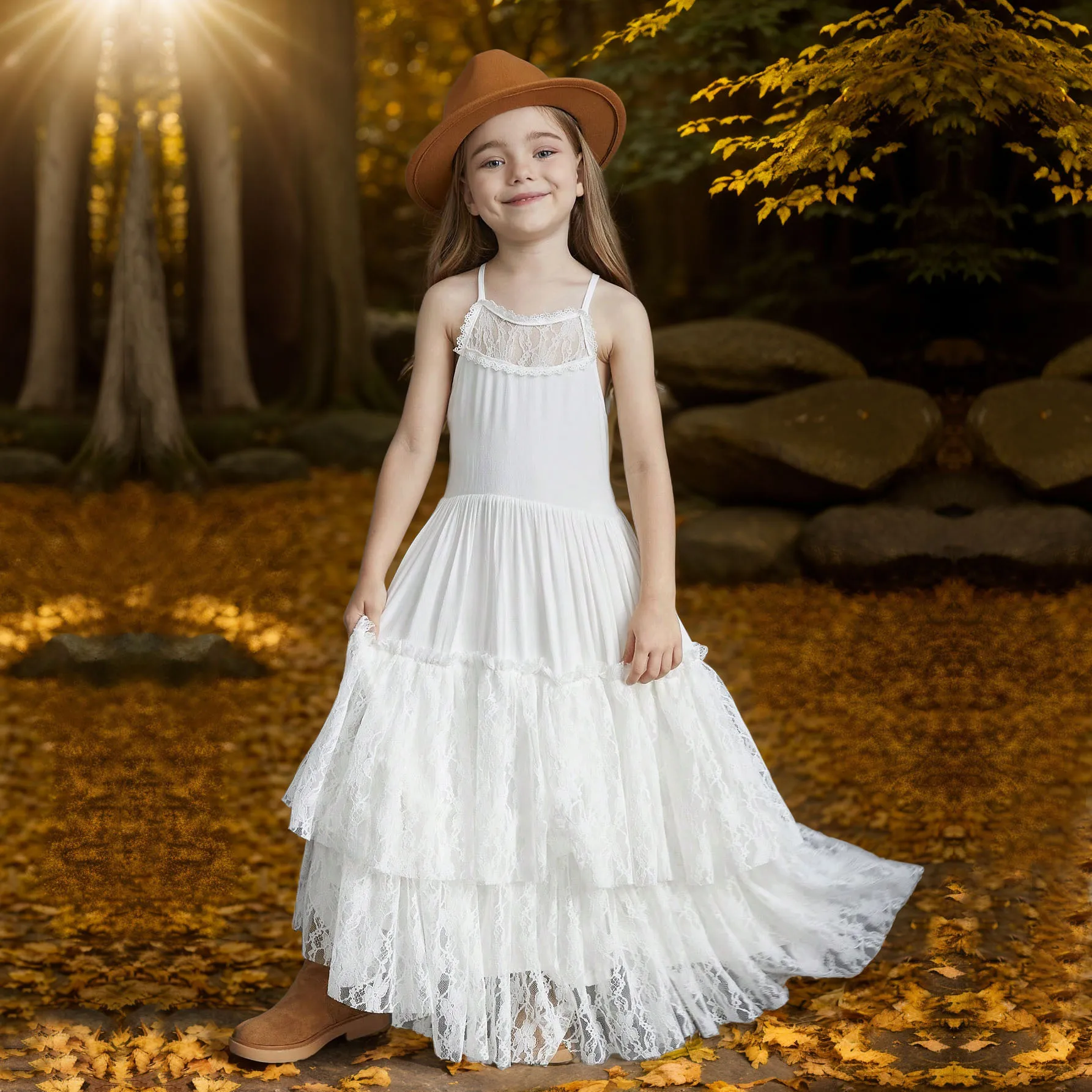 New Girl Lace Chiffon Backless Long Dress Wedding Flower