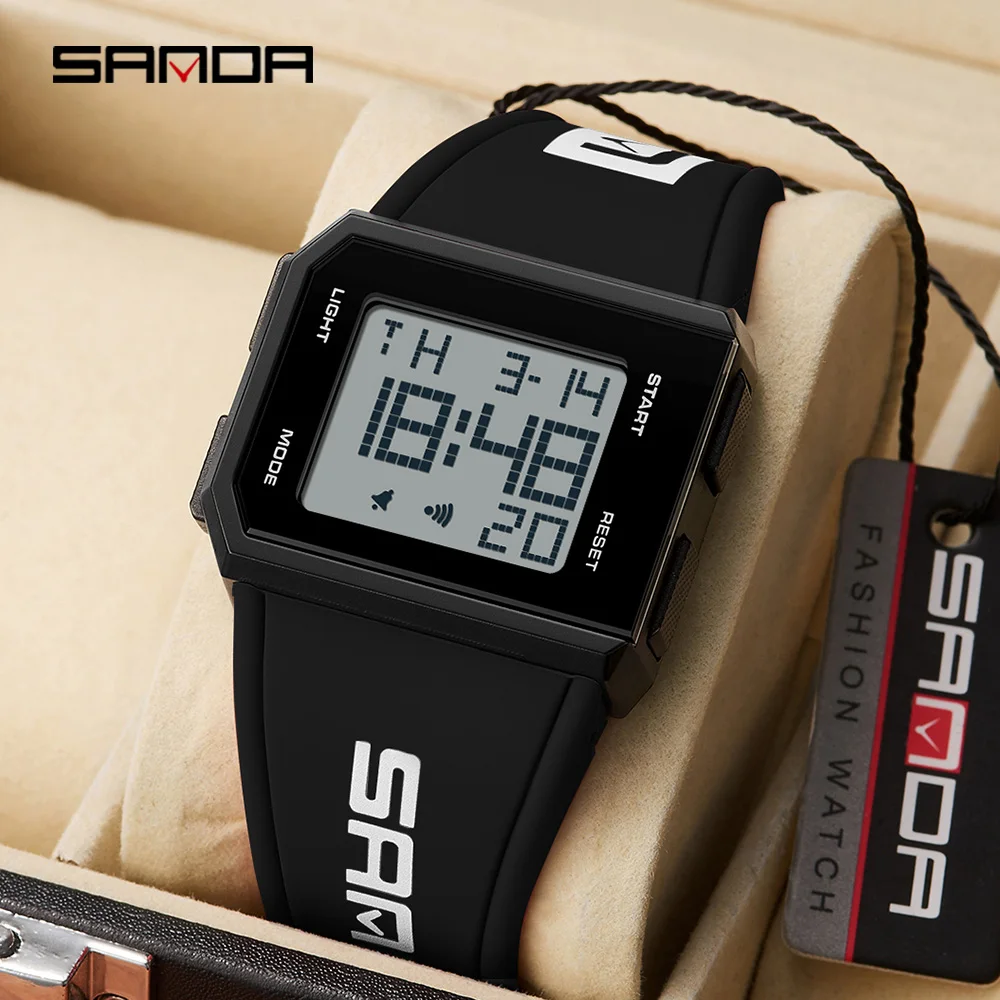 SANDA Men's Square Dial LED Digital Chronograph Sports Watch