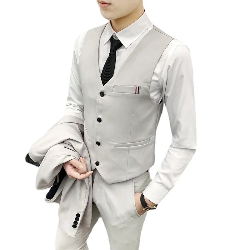 (suit + Trousers + Vest) 2022 Solid Color Fashion Trend Slim Fit Leisure Business Attire British Style Men's Three Piece Suit blazer suit Suits & Blazer