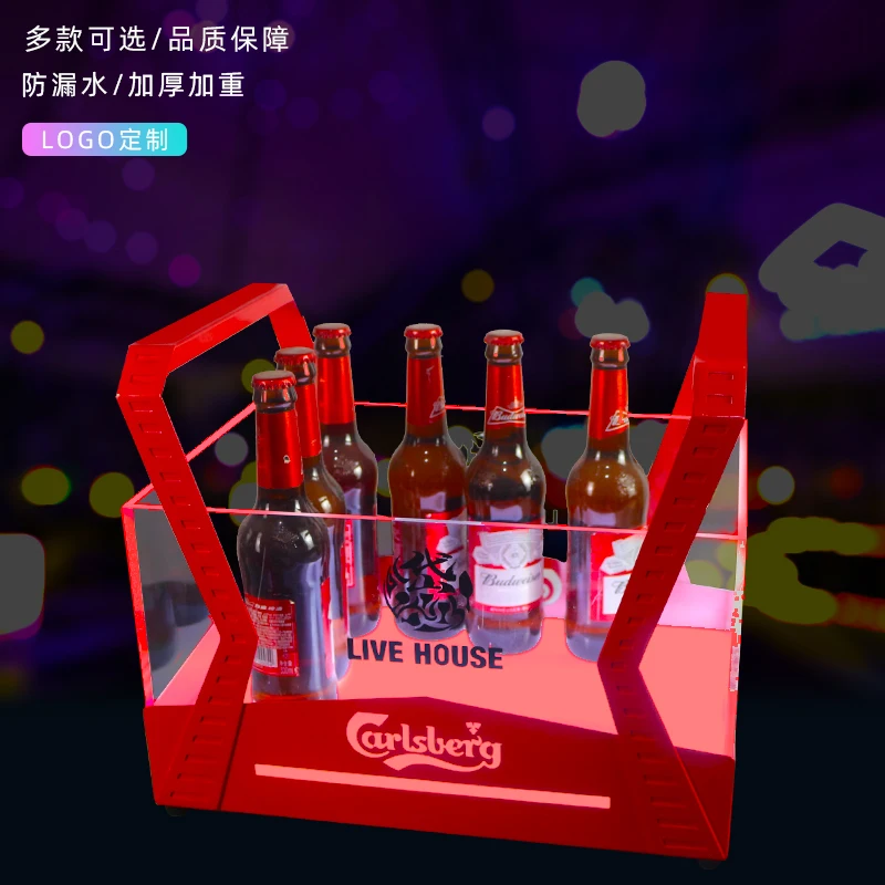 KTV Bar Party Nightclub Boat shaped Luminous Champagne Beer Ice Bucket LED Luminous Red Ice Bucket with Handheld