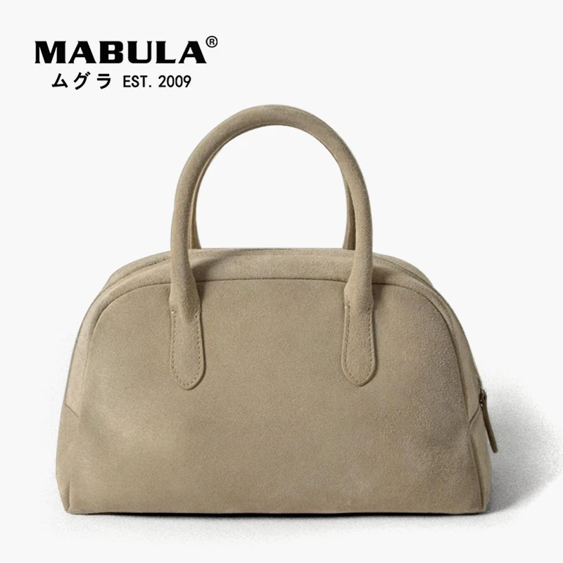 MABULA Shell Suede Top Handle Purse for Women Small Genuine Leather Satchel Handbag Simple Stylish Solid Female Evening Bag