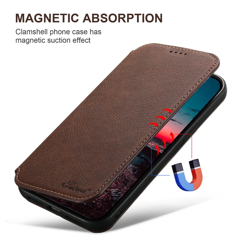 Magnetic Wireless Charge Case for iPhone 15 Pro Max 14 13 12 Pro Max 15Plus Shockproof Leather Wallet Card Slots Flip Cover Case