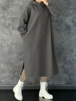 Plus Size 5XL ZANZEA Women Fashion Sweatshirt Dresses Autumn Long Sleeve Hooded Robe Solid Casual Loose Pockets Long Vestidos