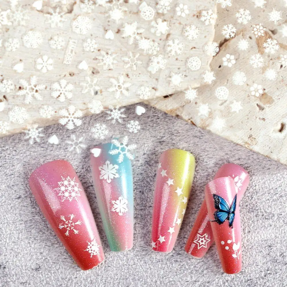 30 Sheets Christmas Nail Art Stickers Self Adhesive 3D White Snowflake Nail Decals Xmas Nail Supplies Christmas Manicure Sliders 5