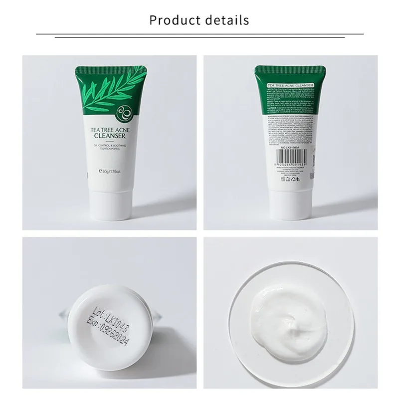 Face wash 50g Tea Tree Acne Cleanser Facial Cleansing Wash Soothe Skin Jojoba Beads Oil Control Tighten Pores Shrink Pimple Prevent No Dry