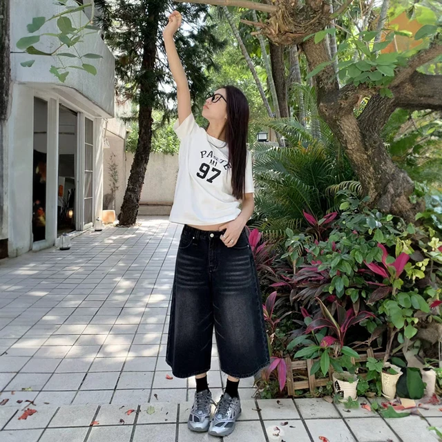 Shorts jeans largos estilo Y2k