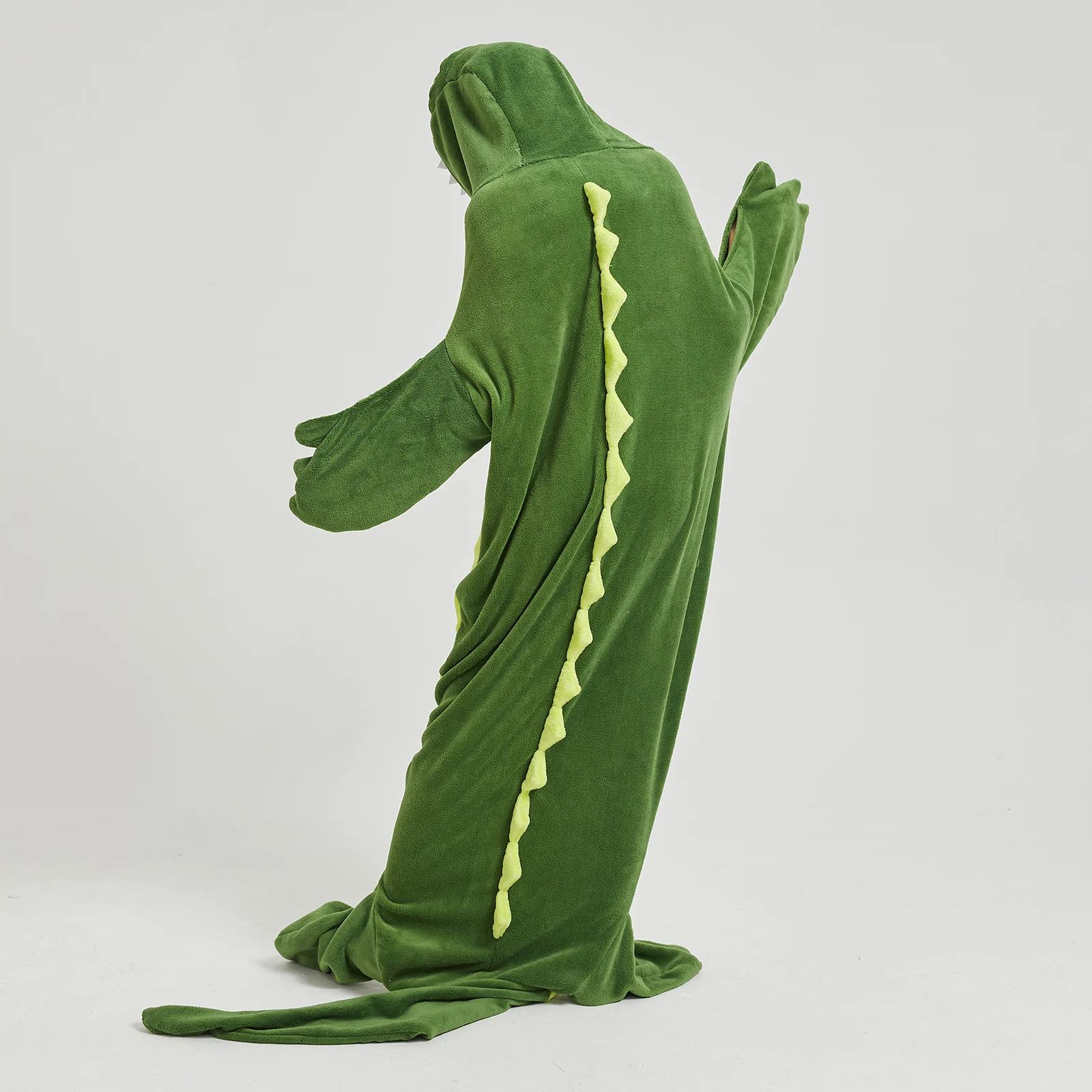 Adult Plush Romper Pajamas Cute Crocodile Sleepwear Long Sleeve Hood Jumpsuit for Women