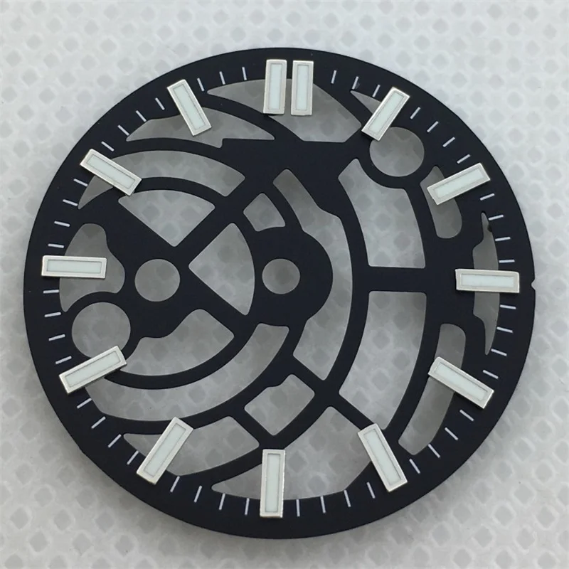 Hollow Skeleton Dial 28.5mm with Multi-Color Design and Green Luminous Features