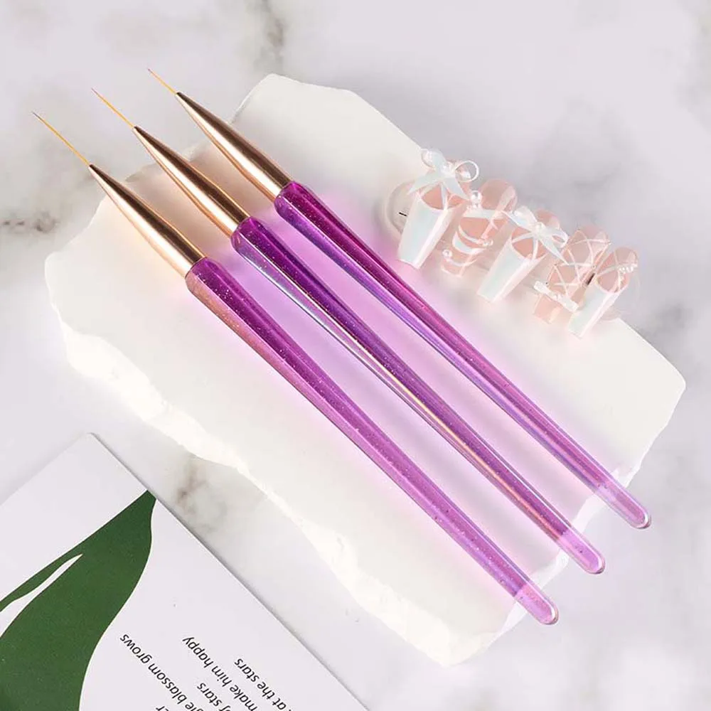

3Pcs/set French Stripe Nail Art Liner Brush 3D Tips Slim Line DIY UV Gel Brushes Painting Pen Professional Manicure Tools