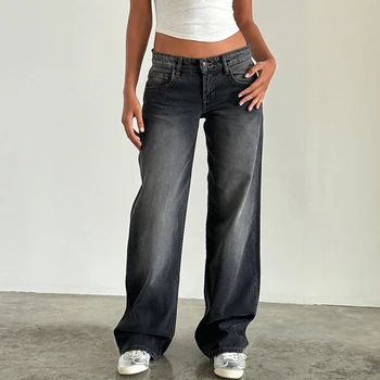 Women Wide Leg Jeans Casual High Waist Baggy Boyfriend Denim Pants 1