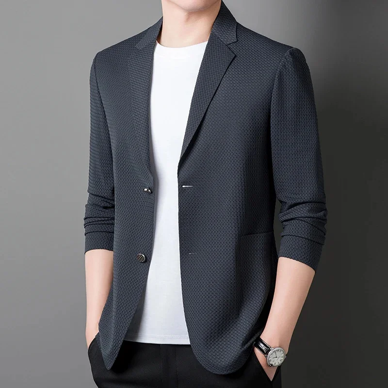 thumbnail image 1 of Traje de alta gama nuevo de primavera sin costuras para ocio para hombres jóvenes y de mediana edad estilo coreano ajustado sin planchado pequeño, 1 of 5
