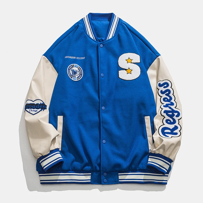 

Куртка-бомбер мужская с вышитыми буквами, бейсбольная форма в стиле хай-хоп, тренд в стиле ретро, Повседневная Свободная куртка, одежда