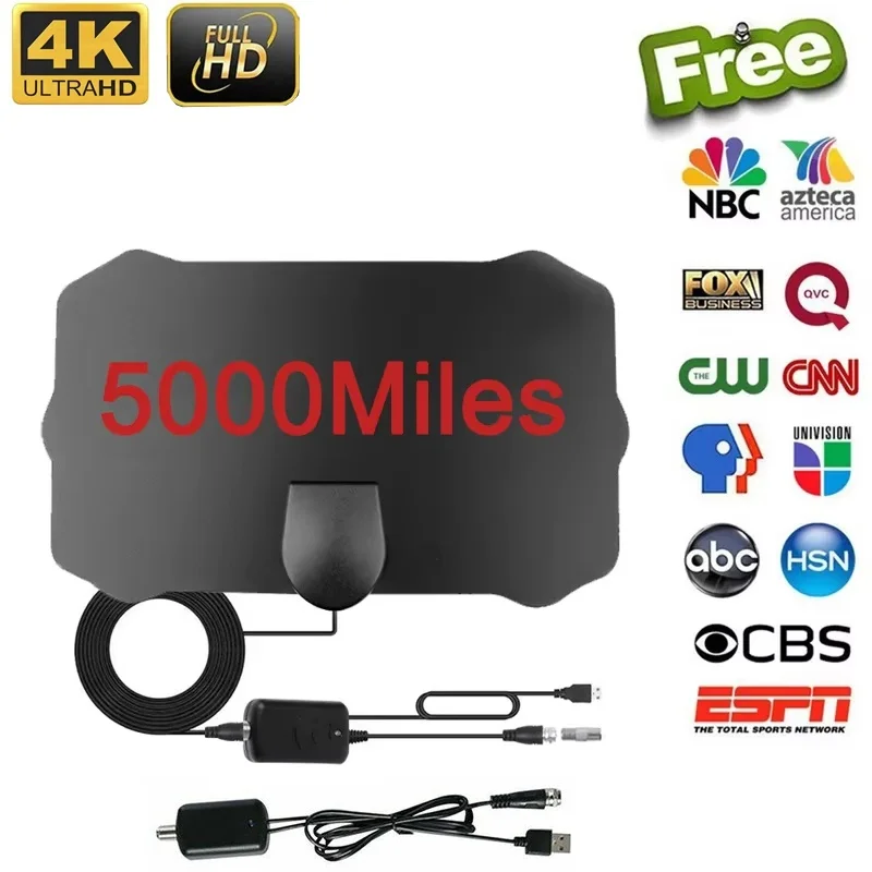 4K Indoor Digital TV Antenna with 5000 Mile Range - High-Definition Reception