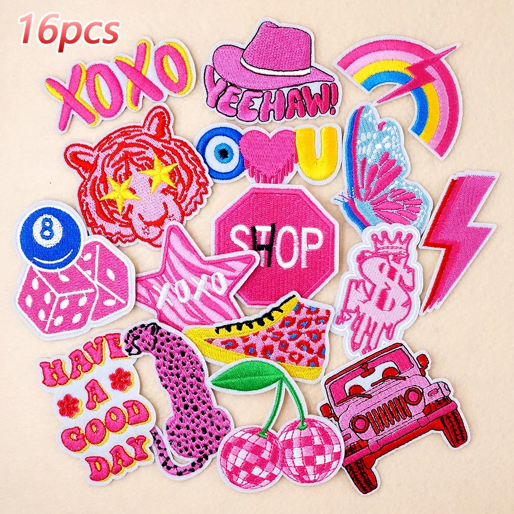 

16Pcs/Lot Rainbow Car Butterfly Decoration Patches Embroidery Applique Ironing Clothing Sewing Supplies Decorative Patch