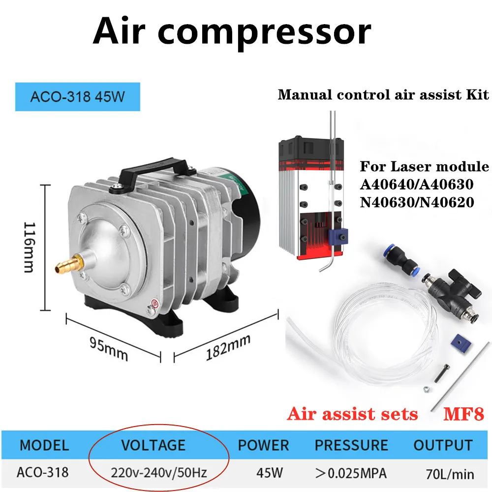 wood pellet making machine NEJE 220V-240V 45W Air Compressor for Aquarium Accessories   MF8 MF11 MF15 Manual control air assist kit for neje laser module woodtech multi boring machine