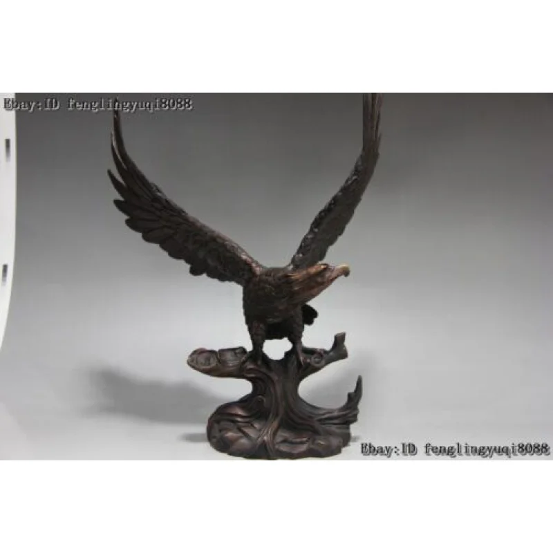 Cinese Feng Shui Bronzo Rosso Rame Peace Eagle Hawk Falcon Fly Eagle Art Statue