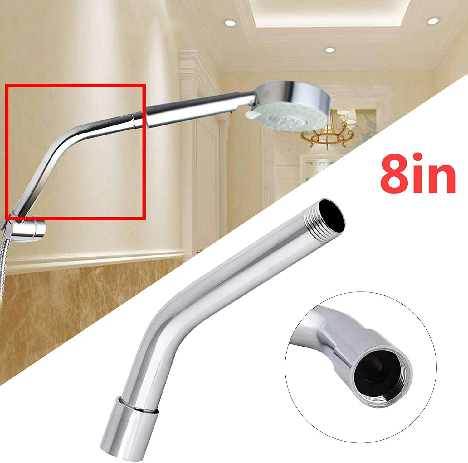 Stainless Steel Shower Extension Pipe Shower Arm Extension Straight Pipe Fixed Bracket Bathroom ...
