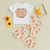 Toddler Kids Baby Girls Summer Clothes Letter Floral Print Short Sleeve T-shirts+Flare Pants Children Holiday Beach Clothing 1