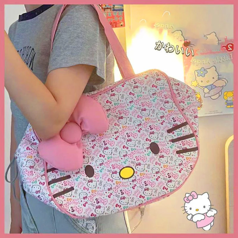 

Hello Kitty Pu Shoulder Bag Anime Cartoon Sanrio Satchel Hellokitty Large Capacity Travel Bag Lolita Bag Student School Bag Gift