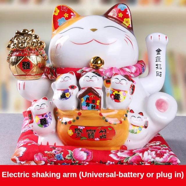 Chat Porte-Bonheur Japonais en Céramique de 7 Pouces, Bras Secouant  Électrique, Ornement Maneki Neko, Décor Fengshui pour la Maison - AliExpress